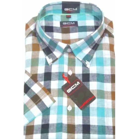Y5916BM GCM Linen shirt cheked big size short sleeve Shirts menswear - borghese.gr