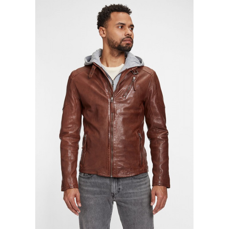 Mauritius leather hooded jacket
