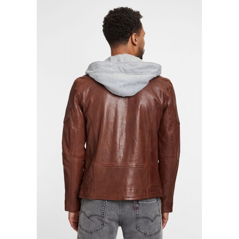 Mauritius leather hooded jacket